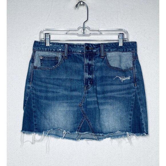 American Eagle Womens 8 Micro Mini Denim Skirt Distressed Button Fly Pockets Y2K - Picture 1 of 6